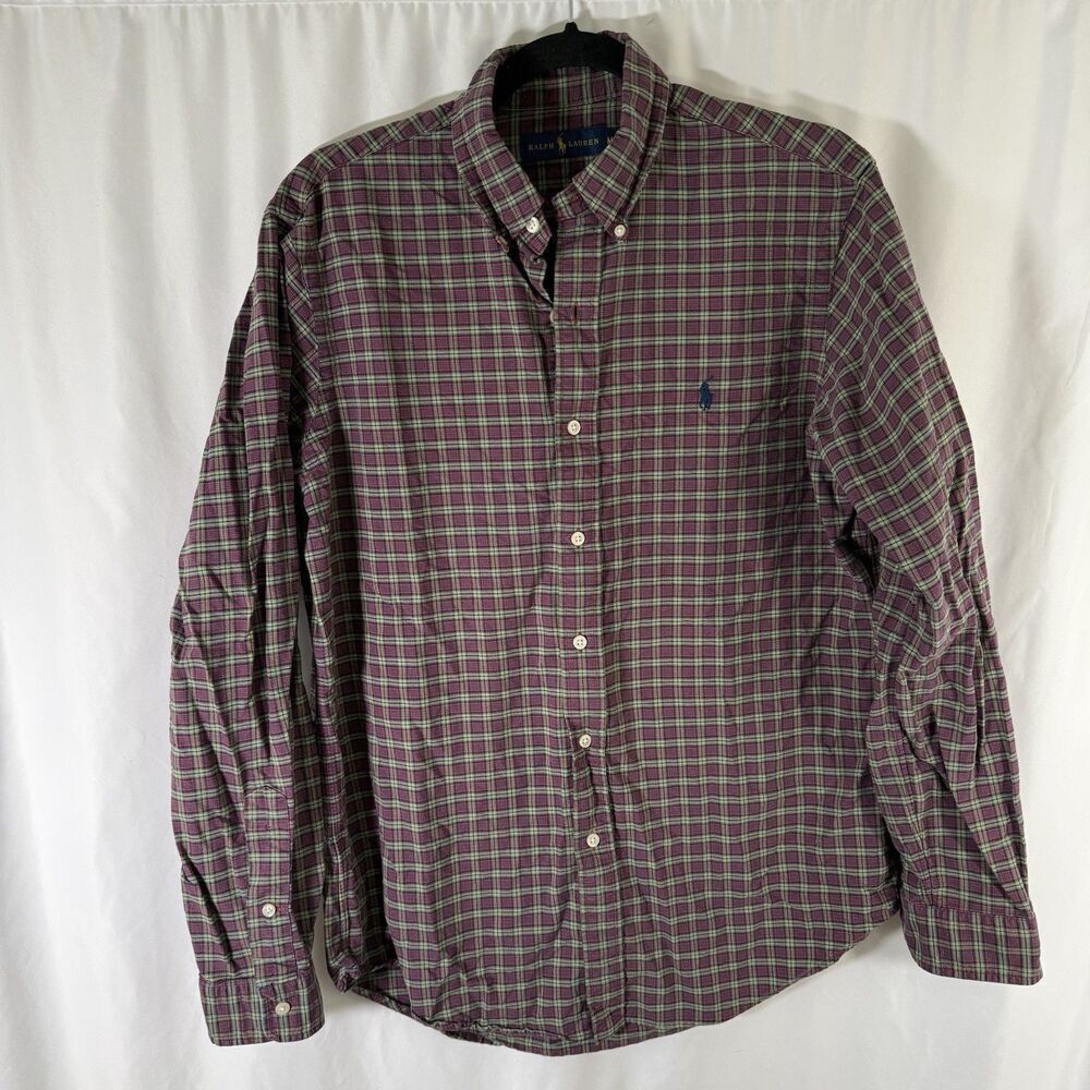 Ralph Lauren Shirt Men's Medium Red Green Plaid Button Up Long Sleeve Cotton